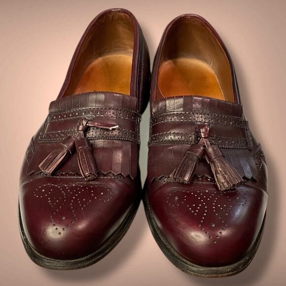 Men\'s ALLEN EDMONDS Bridgeton Dark Burgundy USA Made Tassel Loafers EUC main image 5